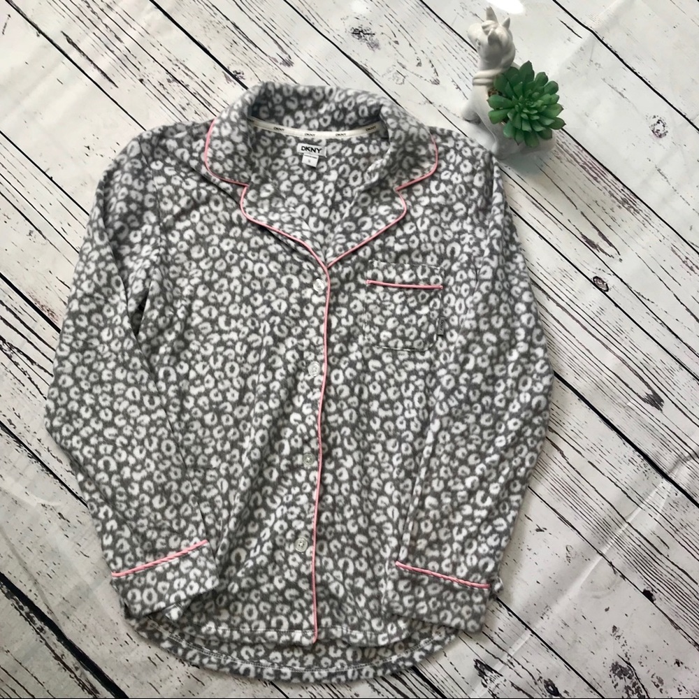 DKNY leopard print soft pajama long sleeve top S